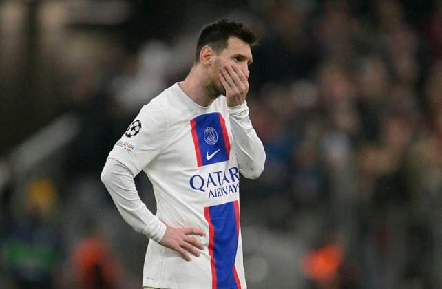 08 03 2023, football UEFA Champions League 2022 2023 round of 16 second leg, FC Bayern Munich Paris St Germain, at the Allianz Arena Munich Lionel Messi Paris Saint Germain disappointed