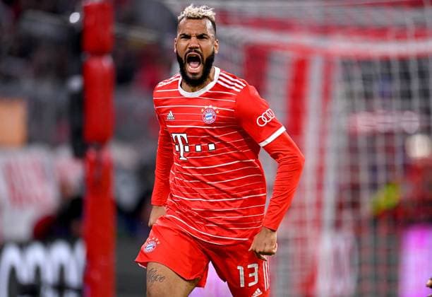 FOOTBALL CHAMPIONS LEAGUE SEASON 2022 2023 Round of 16 second leg FC Bayern Muenchen Paris Saint Germain 08 03 2023 Cheering after the goal to 1 0 by scorer Eric Maxim Choupo Moting FC Bayern Muenchen
