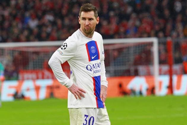 30 Lionel Messi PSG is perplexed, dissatisfied, portrait, gestures, gesticulates, desperate, desperation, football UEFA Champions League FC Bayern Muenchen Paris Saint Germain Allianz Arena 08 03 2023 PHOTO Mladen Lackovic LakoPress