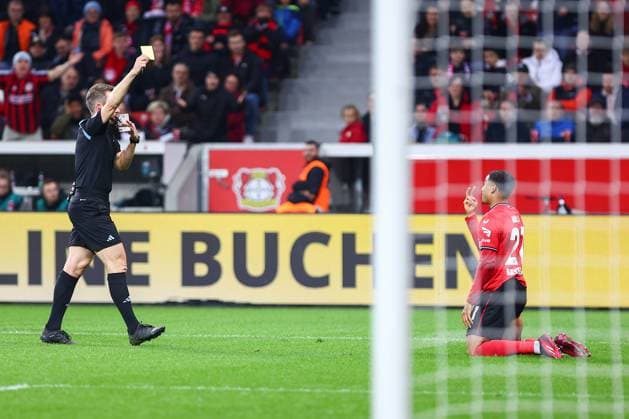Foul on Amine Adli Bayer 04 Leverkusen by Dayot Upamecano FC Bayern Muenchen First Amine Adli Bayer 04 Leverkusen gets yellow, then after VAR, penalty for Leverkusen Bayer 04 Leverkusen vs FC Bayern Muenchen, football, 1 Bundesliga, 25 Spieltag, Spielzeit 2022 2023, 19 03 2023 DFB regulations prohibit any use of photographs as image sequences and or quasi video Leverkusen NRW Germany Copyright: xkolbert-press AntxPalmerx