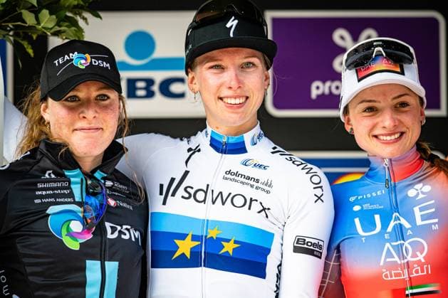 KOOL Charlotte, WIEBES Lorena Scheldeprijs 2023 Women KOOL Charlotte NED TEAM DSM DSM NED Second Place WIEBES Lorena NED TEAM SD WORX SDW NED Winner First Place CONSONNI Chiara ITA UAE TEAM ADQ UAD UAE Third Place Award Ceremony Medal Ceremony Podium Landscape Event Event Scheldeprijs Category Cycling Road Cycling Elite Women 1 Pro Location Place Europe Belgium Flanders Start Antwerp Schoten Finish Schoten Discipline Road Race RR Distance 131,6 km Date Date 05 04 2023 Wednesday