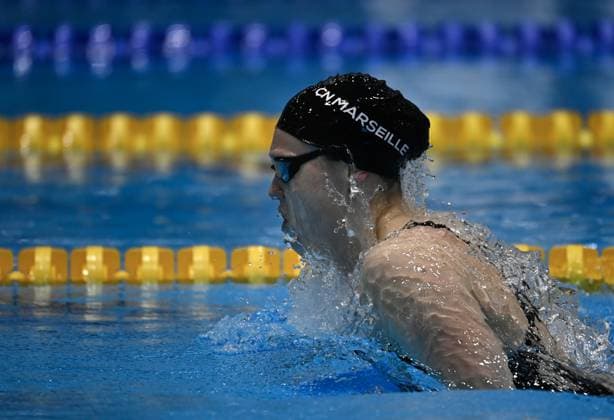 Belgian Florine Gaspard pictured in action during the women s 100m backstroke at the second day of the Belgian Swimming Championships, Saturday 22 April 2023 in Antwerp. JOHNxTHYS  x65702308x