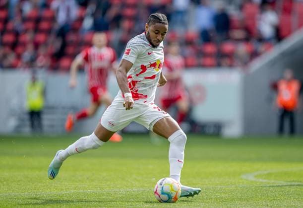 Leipzigs Christopher Nkunku Football 1 Bundesliga, 31 Matchday SC Freiburg RB Leipzig 0 1 6 May 2023 Freiburg, Europa Park Stadium SC Freiburg RB Leipzig 0 1
