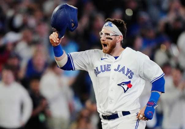 May 17, 2023, Toronto, ON, Canada: Toronto Blue Jays designated hitter Danny Jansen (9) celebrates his walk off three-run home run against the New York Yankees during 10th inning MLB, Baseball Herren, USA American League baseball action in Toronto, on Wednesday, May 17, 2023. Canada News - May 17, 2023  - ZUMAc35_ 20230517_zaf_c35_185 Copyright: xFrankxGunnx
