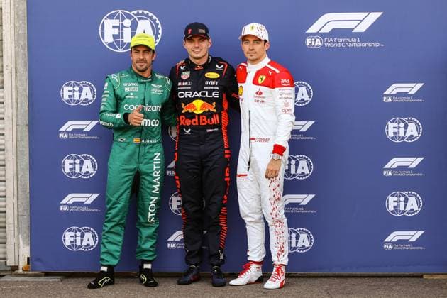 14 Fernando Alonso (ESP, Aston Martin Aramco Cognizant F1 Team), 1 Max Verstappen (NLD, Oracle Red Bull Racing), 16 Charles Leclerc (MCO, Scuderia Ferrari), F1 Grand Prix of Monaco at Circuit de Monaco on May 27, 2023 in Monte-Carlo, Monaco. (Photo by HOCH ZWEI Italy Photo Press) (Verwendung nur in Deutschland - GERMANY ONLY) *** 14 Fernando Alonso ESP, Aston Martin Aramco Cognizant F1 Team , 1 Max Verstappen NLD, Oracle Red Bull Racing , 16 Charles Leclerc MCO, Scuderia Ferrari , F1 Grand Prix of Monaco at Circuit de Monaco on May 27, 2023 in Monte Carlo, Monaco Photo by HOCH ZWEI Italy Photo Press Use only in Germany GERMANY ONLY