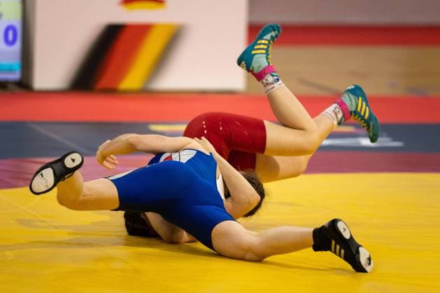 Nina Brosch TSG Augsburg, Bavaria , Amy Keller RS Sudenburg, Saxony Anhalt DRB German Championship Wrestling 2023 SNP Dome Heidelberg Germany, 09 06 2023 Copyright: xBEAUTIFULxSPORTS Hahnex