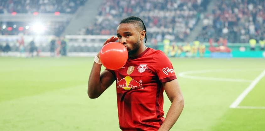 03 06 23 DFB Pokal final RB Leipzig Eintracht Frankfurt Germany, Berlin, 03 06 2023, football, DFB Pokal, final, RB Leipzig Eintracht Frankfurt Christopher Nkunku RB Leipzig cheering goal 1 0 Nkunku balloon