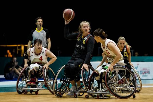IWBF Wheelchair Basketball World Championship Dubai 2022, Japan Germany, 16 06 2023 Amane Yanagimoto Japan, 4 , Katharina Lang Germany, 8 , Mari Amimoto Japan, 15 IWBF Wheelchair Basketball World Championship Dubai 2022, Japan Germany, Dubai, World Trade Center Copyright: xBEAUTIFULxSPORTS Wunderlx