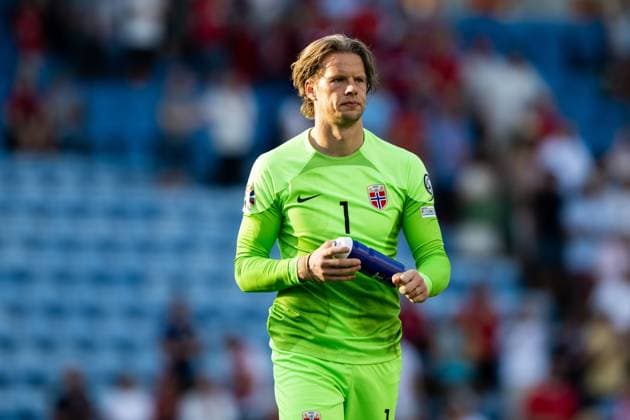 230617 goalkeeper orjan Haskjold Nyland of Norway looks dejected after the UEFA Euro Qualifier football match between Norway and Scotland on June 17, 2023 in Oslo Photo Vegard Grott BILDBYRAN kod VG VG0463 bbeng football soccer fotboll fotboll fotboll uefa euro qualifier landskamp emkval em kvalifisering em kvalik norge norway skottland scotland depp  Copyright: VEGARDxGRoTT BB230617VG104