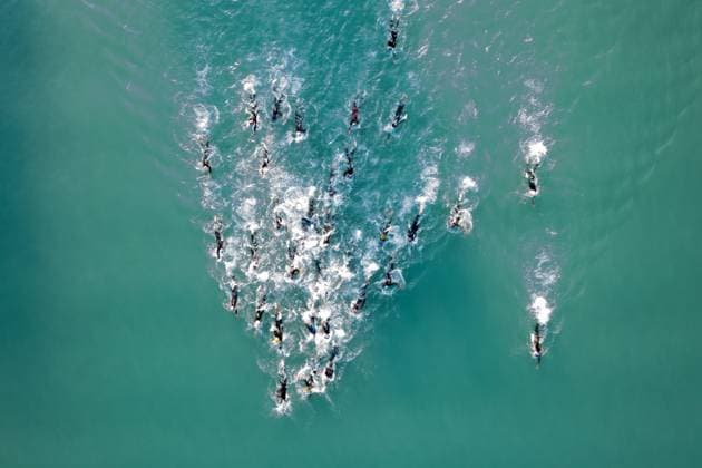 18 06 2023, Klagenfurt, AUT, Ironman Austria 2023, start, in picture start men elite start men during the start of the Ironman Austria in Klagenfurt, Austria on 2023 06 18 Expa Klagenfurt  EP_gro