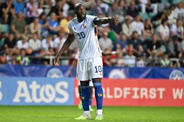 Belgium s Romelu Lukaku gestures during the match Estonia vs Belgian national soccer team Red Devils, match 3 8 in Group F of the Euro 2024 qualifications in Tallinn, Estonia, Tuesday 20 June 2023, DIRKxWAEM  x69158334x