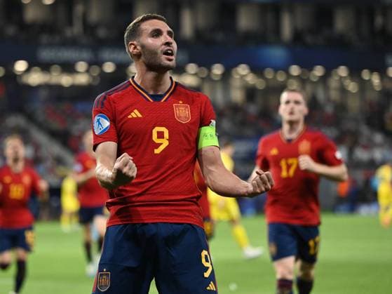 Abel Ruiz celebrates after scoring a goal in the football match between Spain U21 and Ukraina U21, part of the European U21 Championship, held at Steaua Stadium in Bucharest, Wednesday, July 5, 2023 Bucharest Copyright: xRazvanxPasarica SPORTxPICTURESx