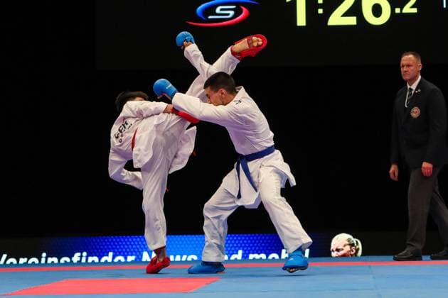 The finals 2023 Rhine Ruhr Karate, 06 07 2023 Muhammed Oezdemir red against Renzo Pintos blue The finals 2023 Rhine Ruhr Karate 06 07 2023 in Dusseldorf Copyright: xBEAUTIFULxSPORTS KennyxBeelex