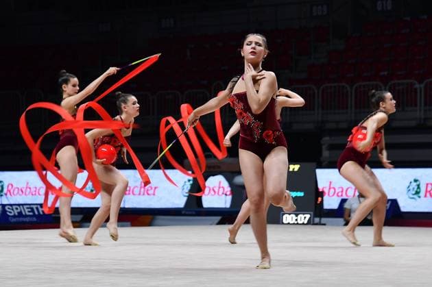 07 07 2023, xhbx, gymnastics rhythmic gymnastics, German championship 2023 emspor, v l group of TB 1889 Oppau DFL DFB REGULATIONS PROHIBIT ANY USE OF PHOTOGRAPHS as IMAGE SEQUENCES and or QUASI VIDEO Düsseldorf