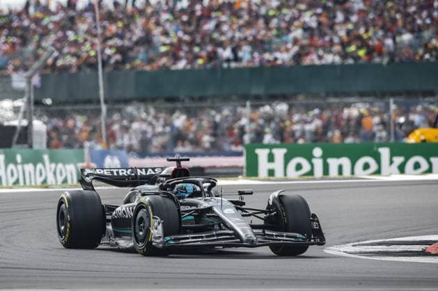 63 RUSSELL George (gbr), Mercedes AMG F1 Team W14, action during the 2023 Formula 1 Aramco British Grand Prix, 10th round of the 2023 Formula One World Championship, WM, Weltmeisterschaft from July 7 to 9, 2023 on the Silverstone Circuit, in Silverstone, United Kingdom  Copyright: xXavixBonilla DPPI IPAxSportx xipx xIPAxSportx 0 IPA_IPA39139936