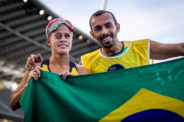 Paris 2023 World Para Athletics Championships France, 11 07 2023 World Champion Thalia Simplicio BRA and her guide Felipe Shimanda during the World Para Athletics Championships at Charlety Stadium in Paris, France on 11 07 2023. Copyright: xBEAUTIFULxSPORTS LeahxKohringx