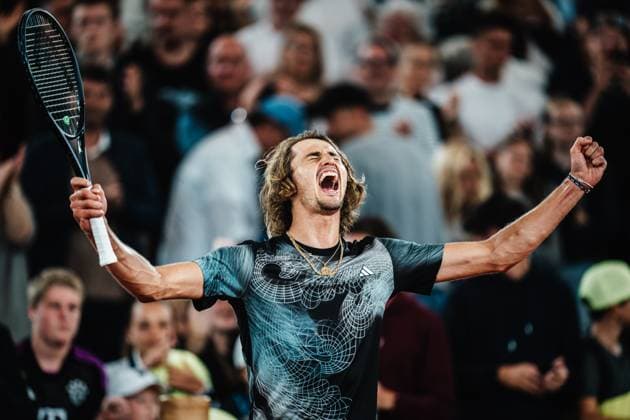 Tennis Men ATP Tour 500 European Open Hamburg Arthur Fils FRA vs Alexander Zverev GER 29 07 2023 Alexander Zverev GER cheers because he won the semifinals Hamburg Tennis am Rothenbaum Hamburg Germany