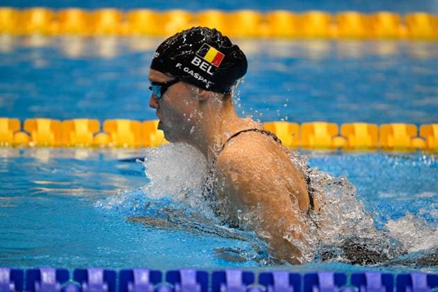 Belgian Florine Gaspard pictured in action during the women s 4x100m medley relay at the World Aquatics Championships swimming in Fukuoka, Japan on Sunday 30 July 2023. NIKOLAxKRSTIC  x71295484x