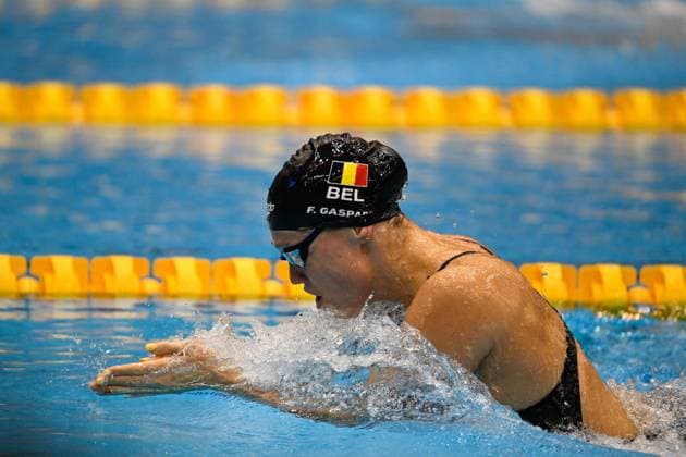 Belgian Florine Gaspard pictured in action during the women s 4x100m medley relay at the World Aquatics Championships swimming in Fukuoka, Japan on Sunday 30 July 2023. NIKOLAxKRSTIC  x71295485x