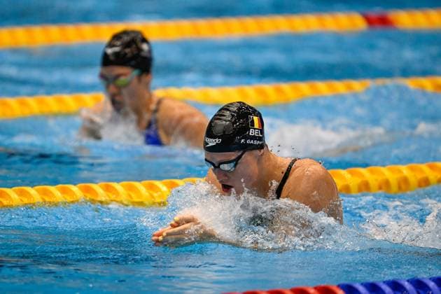 Belgian Florine Gaspard pictured in action during the women s 4x100m medley relay at the World Aquatics Championships swimming in Fukuoka, Japan on Sunday 30 July 2023. NIKOLAxKRSTIC  x71295489x