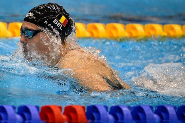 Belgian Florine Gaspard pictured in action during the women s 4x100m medley relay at the World Aquatics Championships swimming in Fukuoka, Japan on Sunday 30 July 2023. NIKOLAxKRSTIC  x71295490x