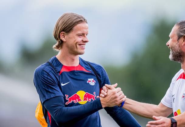 Leipzigs Oerjan Nyland at public training RB Leipzig training camp 20 July 2023 sports field ASV Reischach, Riscone South Tyrol Italy training camp RB Leipzig public training