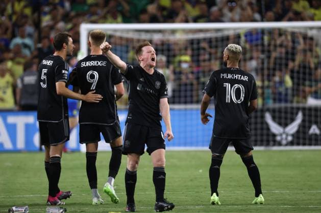 NASHVILLE, TN - AUGUST 08: Nashville SC midfielder Dax McCarty (6) turns and yells to the crowd following a successful penalty kick during a LeagueÕs Cup Round of 16 match between Nashville SC and AmŽrica, August 8, 2023 at GEODIS Park in Nashville, Tennessee. (Photo by Matthew Maxey Icon Sportswire) SOCCER: AUG 08 Leagues Cup - Nashville SC vs America EDITORIAL USE ONLY Icon23080827