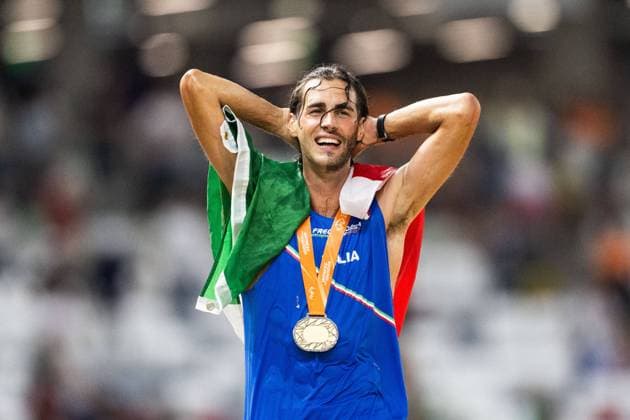 230822 Gianmarco Tamberi of Italy celebrates after men?s high jump final during day 4 of the 2023 World Athletics Championships on August 22, 2023 in Budapest Photo Vegard Grott BILDBYRAN kod VG JM0520 bbeng friidrott athletics friidrett 2023 world athletics championships world athletics championships budapest23 friidrotts vm friidretts vm vm jubel  Copyright: VEGARDxGRoTT BB230822VG079
