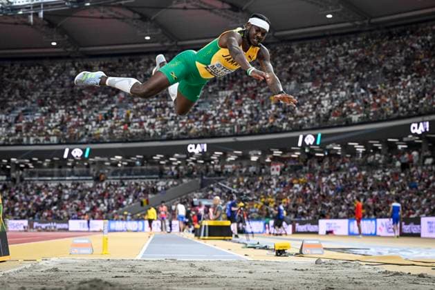 BUDAPEST 20230824 Carey Mcleod, Jamaica, father of a slightly crazy jump in the mens long jump final at the World Athletics Championships in Budapest BUDAPEST HUNGARY Athletics x10070x  Copyright: xJessicaxGow TTx FRIIDROTTS-VM 2023
