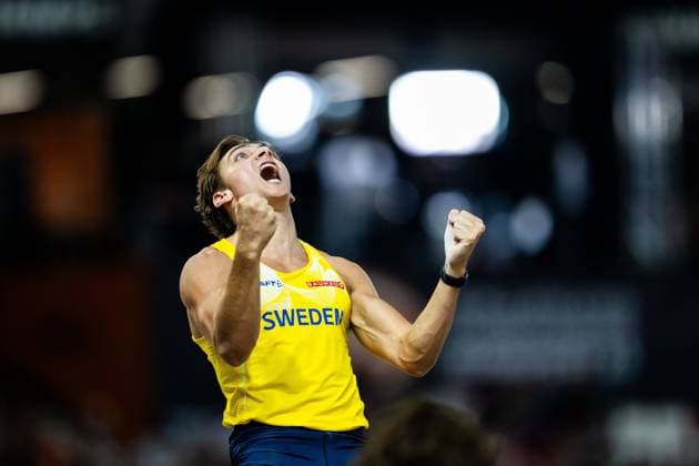 230826 Armand Duplantis of Sweden celebrates when competing in men?s pole vault final during day 8 of the 2023 World Athletics Championships on August 26, 2023 in Budapest Photo Vegard Grott BILDBYRAN kod VG JM0525 bbeng friidrott athletics friidrett 2023 world athletics championships world athletics championships budapest23 friidrotts vm friidretts vm vm jubel  Copyright: VEGARDxGRoTT BB230826VG056