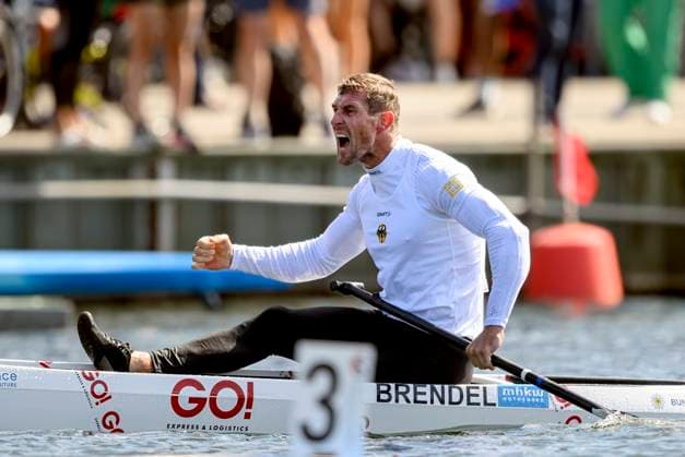 Cheers Sebastian BRENDEL GER 3 place final C1 M 1000, on 26 08 2023 Canoe Racing World Championships, from 23 08 27 08 2023 in Duisburg Germany Â
