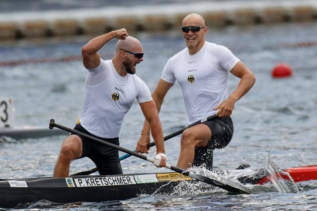 27 08 2023, ICF CANOE SPRINT WORLD CHAMPIONSHIP 2023 C2 M 500 Place 1 KRETSCHMER, Peter HECKER, Tim GER Jubel Regattabahn Duisburg Wedau NRW Germany 20230827115854-2 Kopie