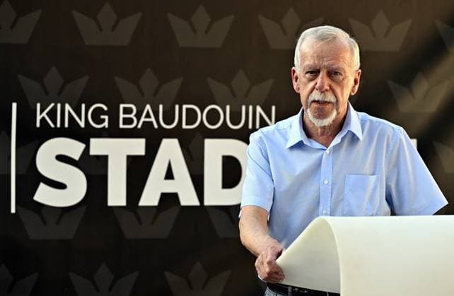 Wilfried Meert, organizer of the Memorial Van Damme meeting pictured during the inauguration of the new track at the King Baudouin stadium Koning Boudewijnstadion Stade Roi Baudouin, in Brussels, Tuesday 05 September 2023. The 47th edition of the Memorial Van Damme Diamond League meeting takes place on 08 September 2O23. ERICxLALMAND  x73416873x
