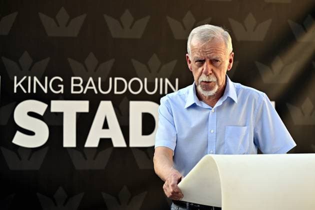 Wilfried Meert, organizer of the Memorial Van Damme meeting pictured during the inauguration of the new track at the King Baudouin stadium Koning Boudewijnstadion Stade Roi Baudouin, in Brussels, Tuesday 05 September 2023. The 47th edition of the Memorial Van Damme Diamond League meeting takes place on 08 September 2O23. ERICxLALMAND  x73416881x