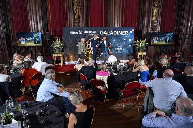 Wilfried Meert, organizer of the Memorial Van Damme meeting and Ukrainian former athlete Sergey Bubka pictured during a gala dinner before the Memorial Van Damme athletics event in Brussels, Wednesday 06 September 2023. The 47th edition of the Allianz Memorial Van Damme Diamond League meeting takes place on 8 September 2O23. ERICxLALMAND  x73489595x