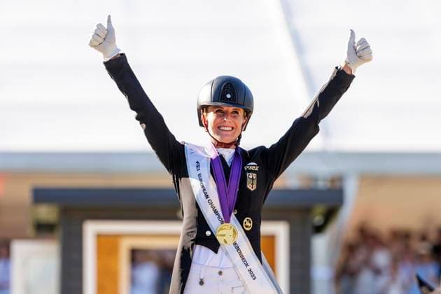RIESENBECK FEI Dressage and Para Dressage European Championship 2023, RIESENBECK FEI Dressage and Para Dressage European Championship 2023 VON BREDOW WERNDL Jessica GER Prize giving ceremony FEI Dressage European Championship Grand Prix Special Individual Competition Riesenbeck, Reitanlage Riesenbeck International 08 September 2023