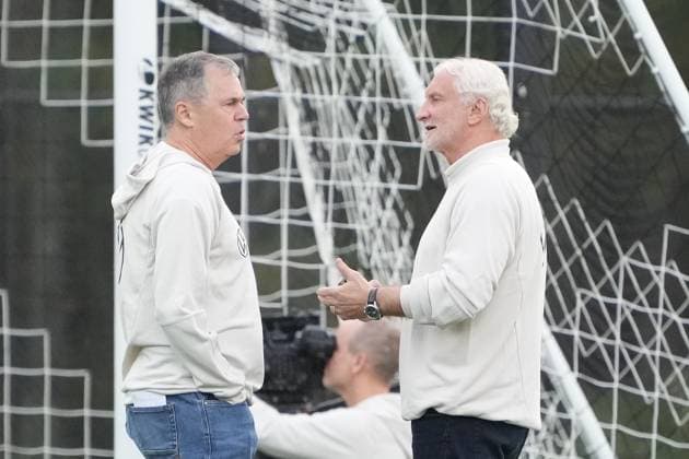 Sporting Director Rudi Völler Germany Germany discusses with Managing Director Sport Andreas Rettig Foxborough 12 10 2023 German National Team Training, New England Revolution, German National Team Training Grounds at Gillette Stadium.