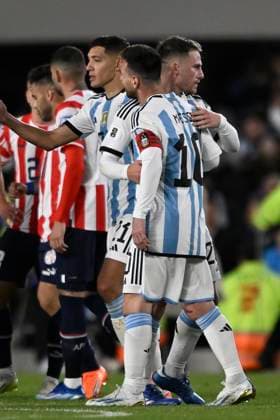 BUENOS AIRES, ARGENTINA - OCTOBER 12: Lionel Messi and Alexis Mac Allister of Argentina celebrate during the FIFA World Cup, WM, Weltmeisterschaft, Fussball 2026 Qualifier match between Argentina and Paraguay at Estadio Mas Monumental Antonio Vespucio Liberti on October 12, 2023 in Buenos Aires, Arg Argentina v Paraguay : FIFA World Cup 2026 Qualifier match Copyright: xDiegoxHalisz SFSIx