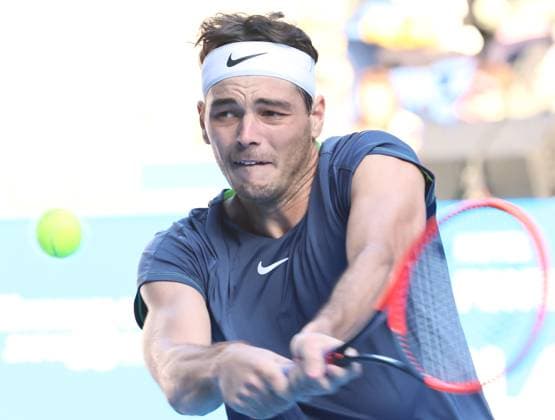 October 17, 2023, Tokyo, Japan - Taylor Fritz of the United States returns the ball against British Cameron Norrie during the first round match of the Japan Open tennis championships at the Ariake Colosseum in Tokyo on Tuesday, October 17, 2023. (photo by Yoshio Tsunoda AFLO) Noxthirdxpartyxsales (0308899184st)