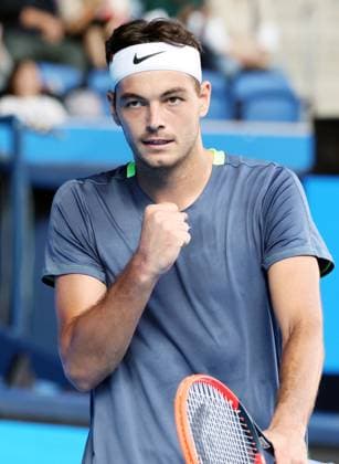 October 17, 2023, Tokyo, Japan - Taylor Fritz of the United States clinches his fist as he won a key point against British Cameron Norrie during the first round match of the Japan Open tennis championships at the Ariake Colosseum in Tokyo on Tuesday, October 17, 2023. (photo by Yoshio Tsunoda AFLO) Noxthirdxpartyxsales (0308899195st)