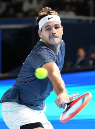 October 19, 2023, Tokyo, Japan - Taylor Fritz of the United States returns the ball against Japan s Shintaro Mochizuki during the second round match of the Japan Open tennis championships at the Ariake Colosseum in Tokyo on Thursday, October 19, 2023. ( AFLO) Tokyo Japan - ZUMA 0309260675st Copyright: xYoshioxTsunodax