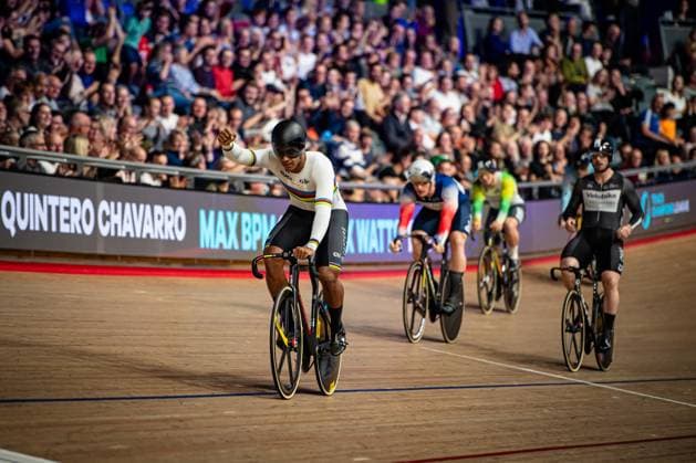 QUINTERO CHAVARRO Kevin Santiago UCI Track Cycling Champions League London 2023 QUINTERO CHAVARRO Kevin Santiago COL Columbia Landscape horizontal Landscape Event Event UCI Track Cycling Champions League 2023 London Category Category Cycling Track Cycling Champions League Round 4 Elite Men Location Location Europe Great Britain England London Lee Valley Velodrome Discipline Keirin Distance m Date Date 10 11 2023 Friday