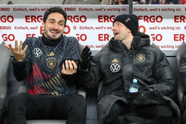18 11 2023, xtgx, football international, Germany Turkey emspor, v l Mats Hummels Germany , Thomas Müller Germany DFL DFB REGULATIONS PROHIBIT ANY USE OF PHOTOGRAPHS as IMAGE SEQUENCES and or QUASI VIDEO Berlin
