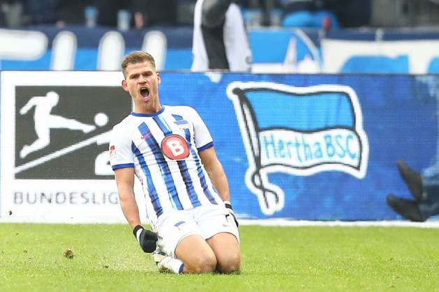 03 12 2023, xtgx, Fußball 2 Bundesliga, Hertha BSC SV Elversberg emspor, v l Florian Niederlechner Hertha, 7 Jubel, Torjubel, jubelt ueber das Tor, celebrate the goal, celebration DFL DFB REGULATIONS PROHIBIT ANY USE OF PHOTOGRAPHS as IMAGE SEQUENCES and or QUASI VIDEO Berlin
