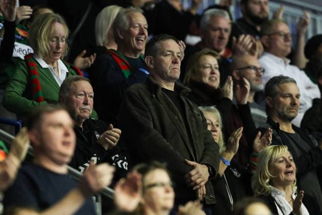 National coach Alfred Gislason watches the game Handball Bundesliga season 2023 2024 SC Magdeburg vs VfL Gummersbach in the GETEC Arena in Magdeburg Crop,singleimage,action,23