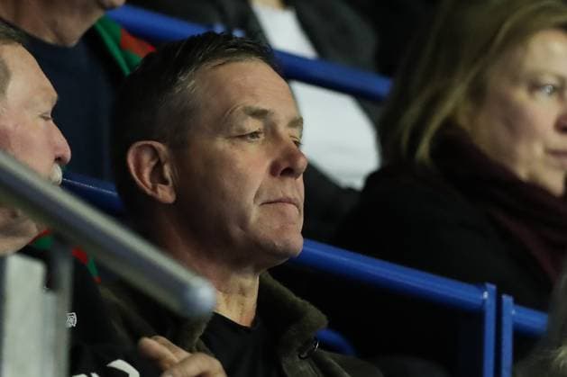 National coach Alfred Gislason watches the game Handball Bundesliga season 2023 2024 SC Magdeburg vs VfL Gummersbach in the GETEC Arena in Magdeburg Crop,singleimage,action,23