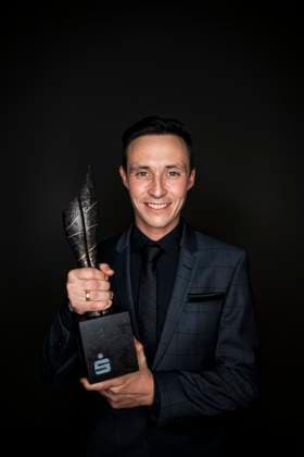 Sportsman of the Year 2023 Eric Frenzel poses with the Sparkassen Prize Baden Baden Kurhaus Baden Württemberg Germany after the Sportsman of the Year 2023 event