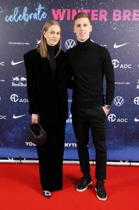 RB Leipzig Christmas party Leipzig, 17 12 2023, Red Bull Arena, Football, Bundesliga , RB Leipzig Christmas party , In the picture RBL player Dani Olmo and partner Laura , Picture Point