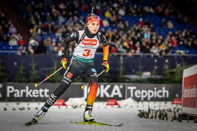 bett1 de WTC Biathlon at Schalke, 28 12 2023 Karla Gehrmann Talent Team Challenge 2023 Team Germany 2 at the bett1 de WTC Biathlon at Schalke on 28 12 2023 at the Veltins Arena in Gelsenkirchen Germany Copyright: xBEAUTIFULxSPORTS LeahxKohringx