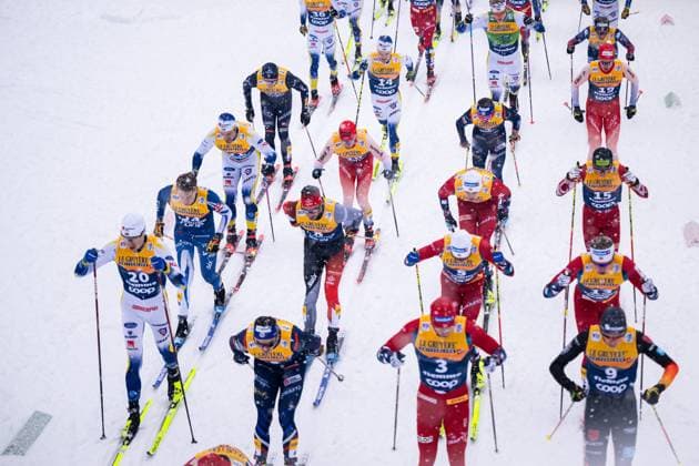 240106 William Poromaa of Sweden, Leo Johansson of Sweden and Jens Burman of Sweden compete in men s 15 km classic technique mass start during Tour de Ski on January 6, 2024 in Val di Fiemme Photo Mathias Bergeld BILDBYRAN kod MB MB0831 skidor cross country skiing langrenn världscupen fis cross country world cup masstart mass start bbeng tour de ski  Copyright: MATHIASxBERGELD BB240106MB125